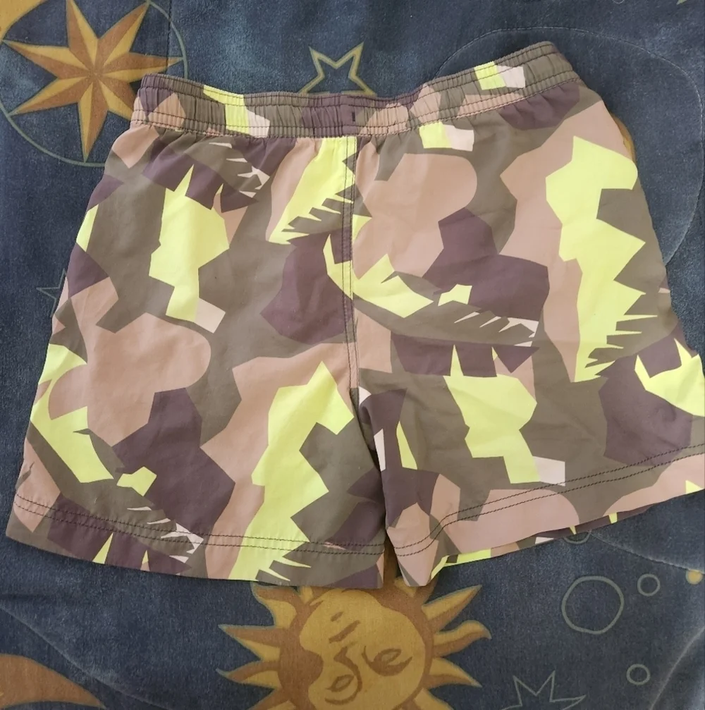 MSGM Kids Boys Swim Shorts - Neon Yellow and Brown Camo